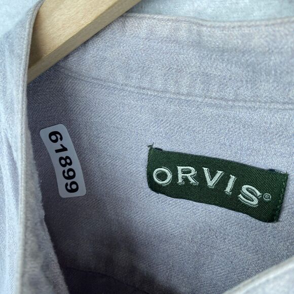 ORVIS Shirt Mens M Flannel Button Up Mandarin Collar Long Sleeve Gray Cotton - Picture 13 of 13